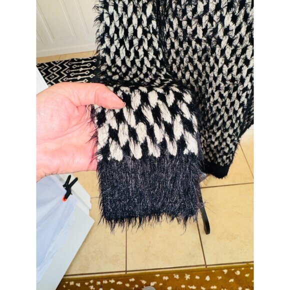 Mixumi Black White Herringbone Cozy Soft Eyelash Checkered Long Sweater Dress - Picture 11 of 11